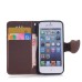 Elegant litchi Grain Leather Folio Case With Leaf Design Magnetic Snap And Card Slots For iPhone 5/ 5s / 5c - Black