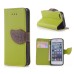 Elegant litchi Grain Leather Folio Case With Leaf Design Magnetic Snap And Card Slots For iPhone 5/ 5s / 5c - Green