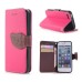 Elegant litchi Grain Leather Folio Case With Leaf Design Magnetic Snap And Card Slots For iPhone 5/ 5s / 5c - Magenta