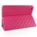 Embroider Pattern Wake / Sleep Stand PU Leather Folio Case With Card Slots For iPad 2 /3 / 4 - Magenta