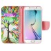 Fashion Colorful Drawing Printed Beautiful Leaves Tree PU Leather Flip Wallet Stand Case With Card Slots For Samsung Galaxy S6 Edge