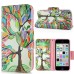 Fashion Colorful Drawing Printed Beautiful Leaves Tree PU Leather Flip Wallet Stand Case With Card Slots For iPhone 5c