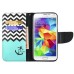 Fashion Colorful Drawing Printed Black White Wave Green Anchor PU Leather Flip Wallet Stand Case With Card Slots For Samsung Galaxy S5 G900