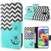 Fashion Colorful Drawing Printed Black White Wave Green Anchor PU Leather Flip Wallet Stand Case With Card Slots For Samsung Galaxy S5 G900