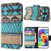 Fashion Colorful Drawing Printed Blue Brown Tribe PU Leather Flip Wallet Stand Case With Card Slots For Samsung Galaxy S5 G900