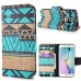 Fashion Colorful Drawing Printed Blue Brown Tribe PU Leather Flip Wallet Stand Case With Card Slots For Samsung Galaxy S6 Edge