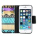 Fashion Colorful Drawing Printed Blue Brown Tribe PU Leather Flip Wallet Stand Case With Card Slots For iPhone 5 / 5s