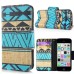 Fashion Colorful Drawing Printed Blue Brown Tribe PU Leather Flip Wallet Stand Case With Card Slots For iPhone 5c