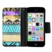 Fashion Colorful Drawing Printed Blue Brown Tribe PU Leather Flip Wallet Stand Case With Card Slots For iPhone 5c