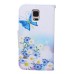 Fashion Colorful Drawing Printed Blue Butterfly Flower PU Leather Flip Wallet Stand Case With Card Slots For Samsung Galaxy S5 G900