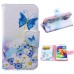 Fashion Colorful Drawing Printed Blue Butterfly Flower PU Leather Flip Wallet Stand Case With Card Slots For Samsung Galaxy S5 G900