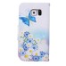 Fashion Colorful Drawing Printed Blue Butterfly Flower PU Leather Flip Wallet Stand Case With Card Slots For Samsung Galaxy S6 Edge