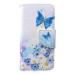 Fashion Colorful Drawing Printed Blue Butterfly Flower PU Leather Flip Wallet Stand Case With Card Slots For iPhone 5 / 5s