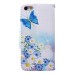 Fashion Colorful Drawing Printed Blue Butterfly Flower PU Leather Flip Wallet Stand Case With Card Slots For iPhone 5 / 5s