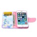 Fashion Colorful Drawing Printed Blue Butterfly Flower PU Leather Flip Wallet Stand Case With Card Slots For iPhone 5 / 5s