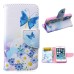 Fashion Colorful Drawing Printed Blue Butterfly Flower PU Leather Flip Wallet Stand Case With Card Slots For iPhone 5 / 5s