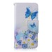 Fashion Colorful Drawing Printed Blue Butterfly Flower PU Leather Flip Wallet Stand Case With Card Slots For iPhone 5c