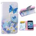 Fashion Colorful Drawing Printed Blue Butterfly Flower PU Leather Flip Wallet Stand Case With Card Slots For iPhone 5c