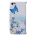 Fashion Colorful Drawing Printed Blue Butterfly Flower PU Leather Flip Wallet Stand Case With Card Slots For iPhone 5c