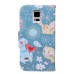 Fashion Colorful Drawing Printed Cute Blue Cat PU Leather Flip Wallet Stand Case With Card Slots For Samsung Galaxy S5 G900