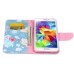 Fashion Colorful Drawing Printed Cute Blue Cat PU Leather Flip Wallet Stand Case With Card Slots For Samsung Galaxy S5 G900