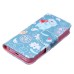 Fashion Colorful Drawing Printed Cute Blue Cat PU Leather Flip Wallet Stand Case With Card Slots For iPhone 5c