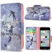 Fashion Colorful Drawing Printed Let Us Go To Neverland PU Leather Flip Wallet Stand Case With Card Slots For iPhone 5c