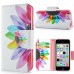 Fashion Colorful Drawing Printed Rainbow Flower PU Leather Flip Wallet Stand Case With Card Slots For iPhone 5c