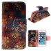 Fashion Colorful Drawing Printed Retro Flowers PU Leather Flip Wallet Stand Case With Card Slots For iPhone 5 / 5s