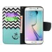 Fashion Colorful Drawing Printed Waves Blue Anchor PU Leather Flip Wallet Stand Case With Card Slots For Samsung Galaxy S6 Edge