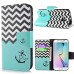 Fashion Colorful Drawing Printed Waves Blue Anchor PU Leather Flip Wallet Stand Case With Card Slots For Samsung Galaxy S6 Edge