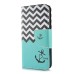 Fashion Colorful Drawing Printed Waves Blue Anchor PU Leather Flip Wallet Stand Case With Card Slots For iPhone 5 / 5s