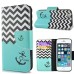 Fashion Colorful Drawing Printed Waves Blue Anchor PU Leather Flip Wallet Stand Case With Card Slots For iPhone 5 / 5s