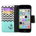 Fashion Colorful Drawing Printed Waves Blue Anchor PU Leather Flip Wallet Stand Case With Card Slots For iPhone 5c