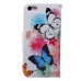 Fashion Colorful Drawing Printed White Blue Butterfly PU Leather Flip Wallet Stand Case With Card Slots For iPhone 5c