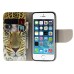 Fashion Colorful Drawing Printed Yellow Tiger PU Leather Flip Wallet Stand Case With Card Slots For iPhone 5 / 5s