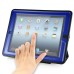 Fashion Leather And Silicone Folio Wake / Sleep Stand Case Cover With Touch Through Screen Protector For iPad 4 / 2 /3 - Black And Blue