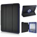 Fashion Leather And Silicone Folio Wake / Sleep Stand Case Cover With Touch Through Screen Protector For iPad 4 / 2 /3 - Black And Blue