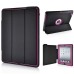 Fashion Leather And Silicone Folio Wake / Sleep Stand Case Cover With Touch Through Screen Protector For iPad 4 / 2 /3 - Black And Magenta