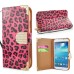 Fashionable Leopard and Golden Electroplated Diamond Magnetic Flip Leather Case with Card Slot and Strap for Samsung Galaxy S4 - Magenta