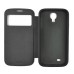 Fashionable Line Pattern Window View Folio Stand Leather Case For Samsung Galaxy S4 - Black