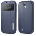 Fashionable Line Pattern Window View Folio Stand Leather Case For Samsung Galaxy S4 - Dark Blue