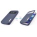 Fashionable Line Pattern Window View Folio Stand Leather Case For Samsung Galaxy S4 - Dark Blue