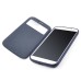 Fashionable Line Pattern Window View Folio Stand Leather Case For Samsung Galaxy S4 - Dark Blue