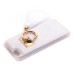 Fur Coated TPU Frame Back Case Cover With Finger Holder Clip Ring for iPhone 6 / 6s - White