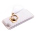 Fur Coated TPU Frame Back Case Cover With Finger Holder Clip Ring for iPhone 6 / 6s Plus - White