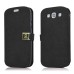 Glam Solid Color Magnetic Flip Snow Grain Leather Stand Case Cover With Card Slot For Samsung Galaxy S3 I9300 - Black