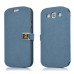 Glam Solid Color Magnetic Flip Snow Grain Leather Stand Case Cover With Card Slot For Samsung Galaxy S3 I9300 - Sapphire Blue