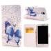 Glittering Rhinestone Inlaid Colorful Drawing Pattern Magnetic Folio Leather Case with Card Slot for Samsung Galaxy Note 4 - Blue Butterfly