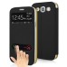 Golden Beach Grain Double Window Smart View Flip Leather Case Cover for Samsung Galaxy S3 - Black